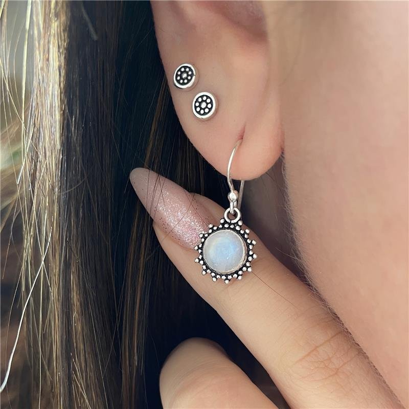 BRINCO PRATA 925 PENDURADO SOL PEDRA NATURAL