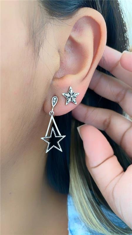 BRINCO PRATA 925 PENDURADO TRIÂNGULO ESTRELA