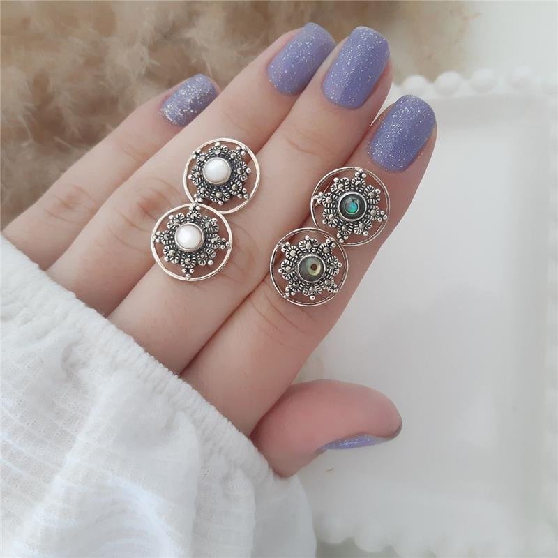 BRINCO PRATA 925 REDONDO FLOR COM PEDRA