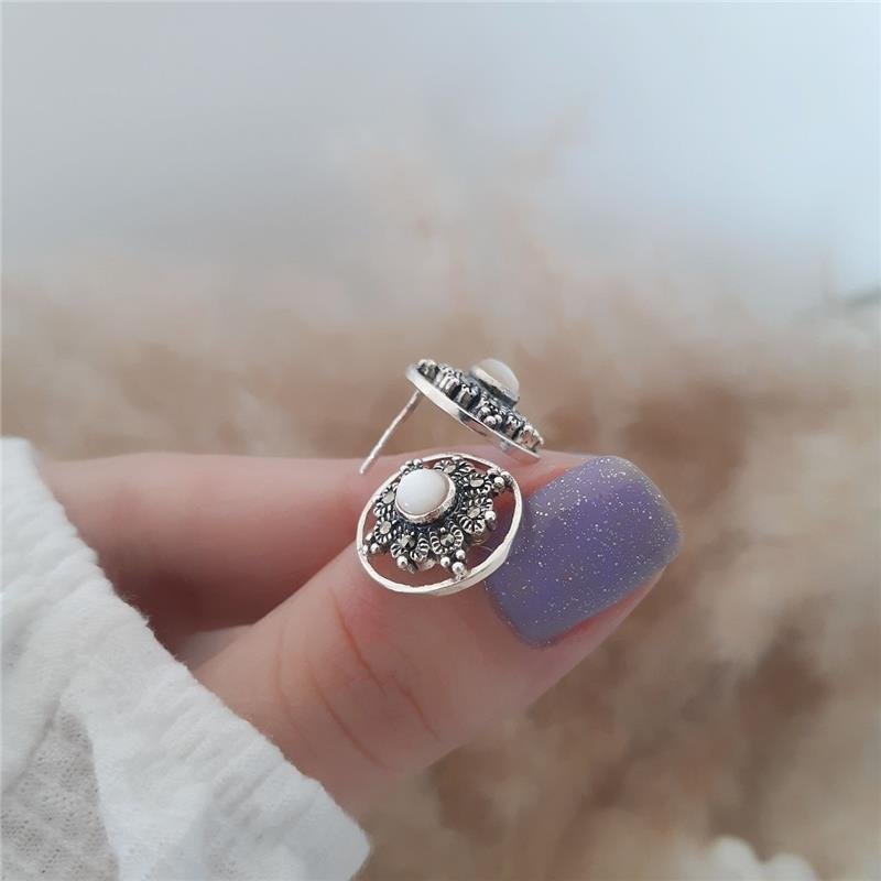 BRINCO PRATA 925 REDONDO FLOR COM PEDRA