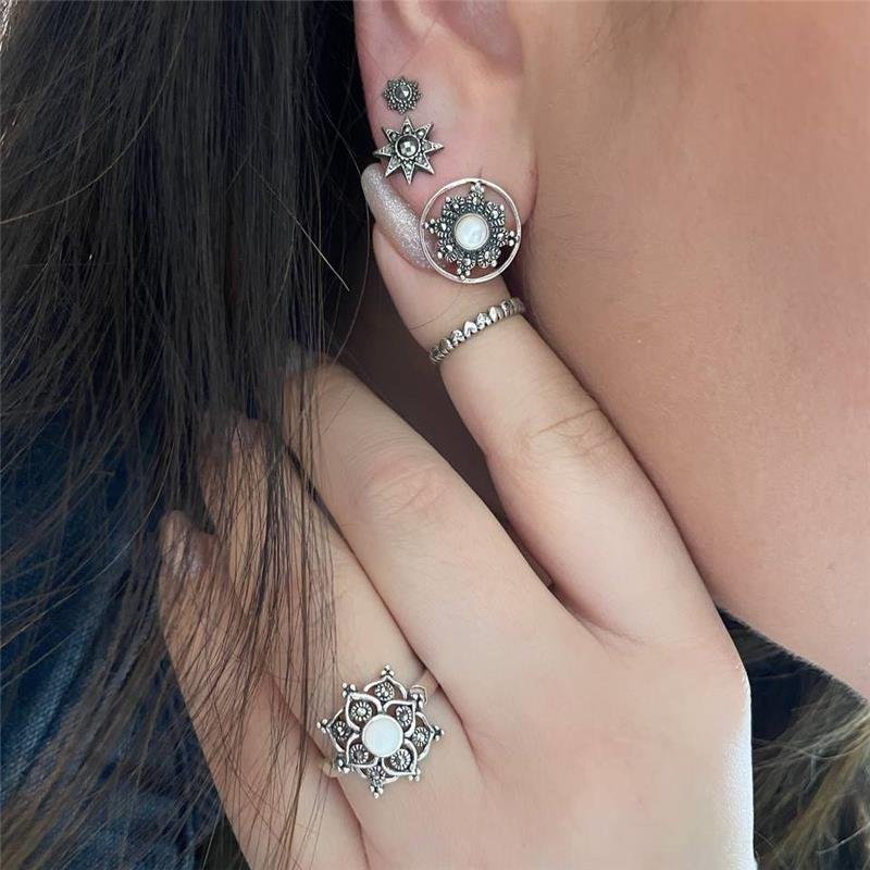 BRINCO PRATA 925 REDONDO FLOR COM PEDRA