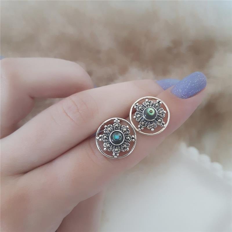 BRINCO PRATA 925 REDONDO FLOR COM PEDRA