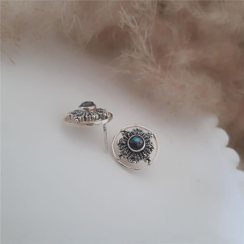 BRINCO PRATA 925 REDONDO FLOR COM PEDRA