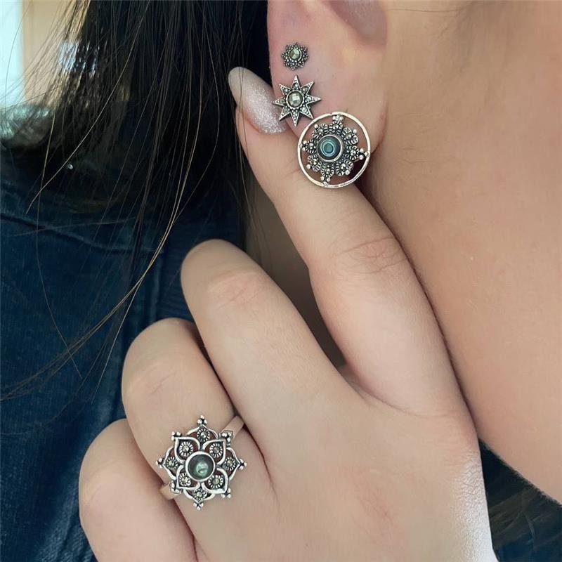 BRINCO PRATA 925 REDONDO FLOR COM PEDRA