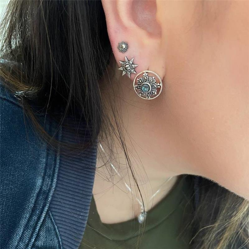 BRINCO PRATA 925 REDONDO FLOR COM PEDRA