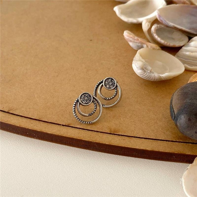 BRINCO PRATA 925 TRÊ CIRCULOS COM PEDRA