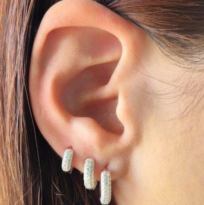 BRINCO PRATA 925 TRIO ARGOLAS CRAVEJADAS