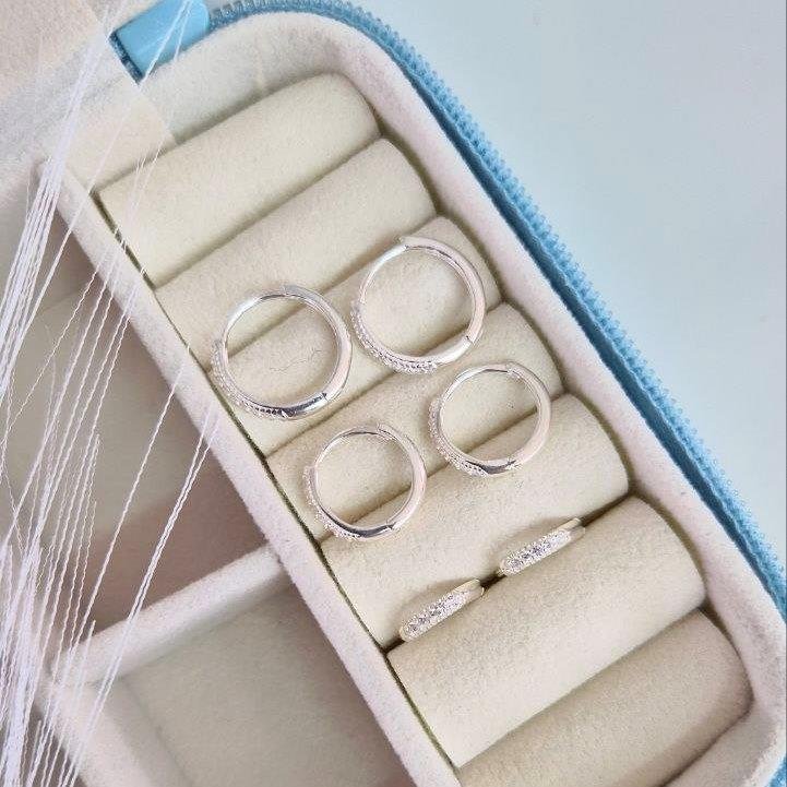 BRINCO PRATA 925 TRIO ARGOLAS CRAVEJADAS FINAS