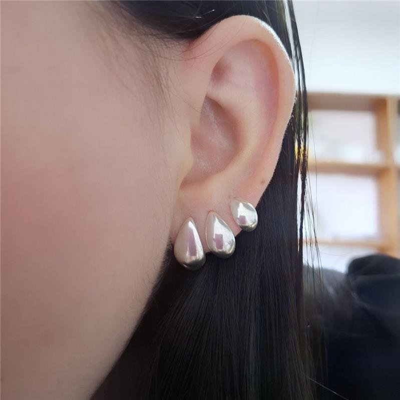 BRINCO PRATA 925 TRIO GOTA ABAULADA