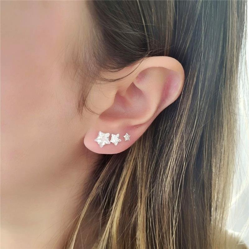 BRINCO PRATA 925 TRIO PONTO LUZ ESTRELA