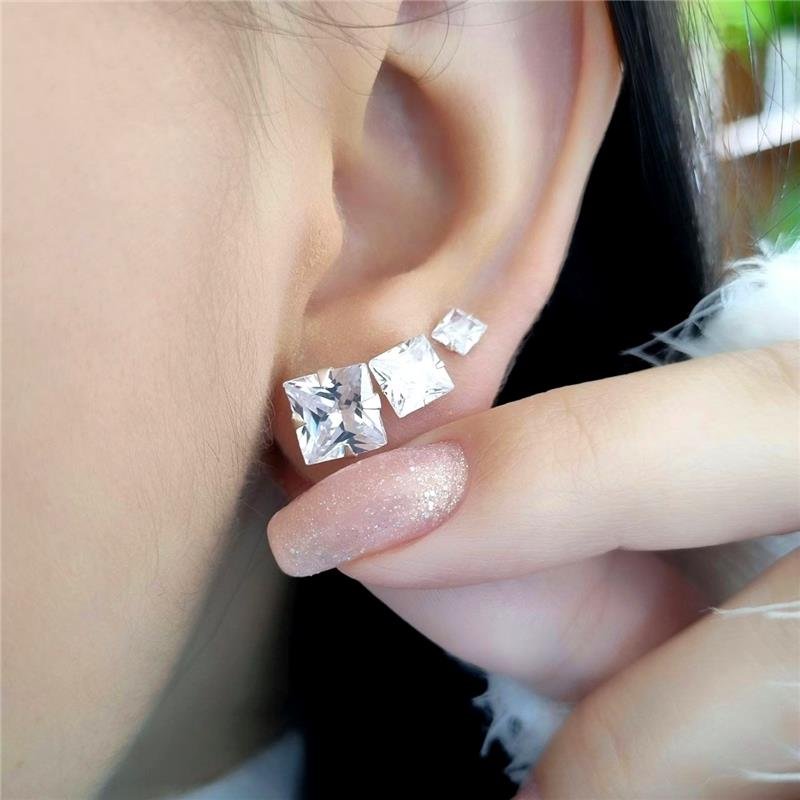 BRINCO PRATA TRIO PONTO LUZ QUADRADO 4MM 6MM 8MM