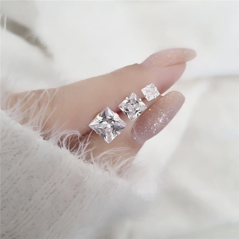 BRINCO PRATA TRIO PONTO LUZ QUADRADO 4MM 6MM 8MM