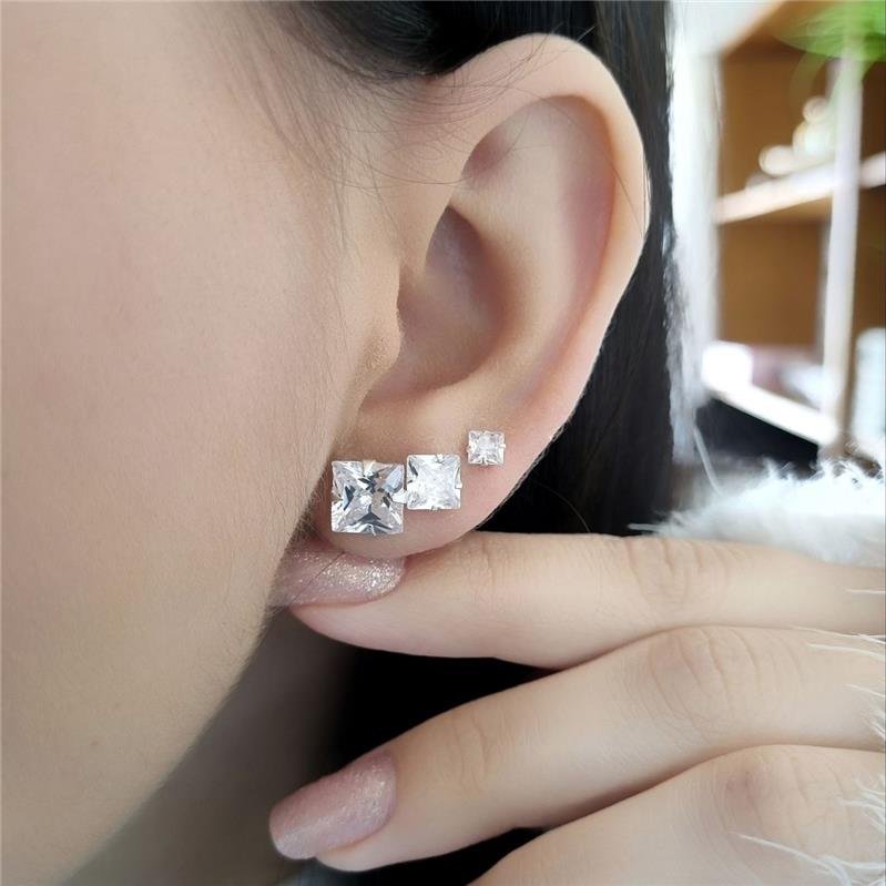 BRINCO PRATA TRIO PONTO LUZ QUADRADO 4MM 6MM 8MM