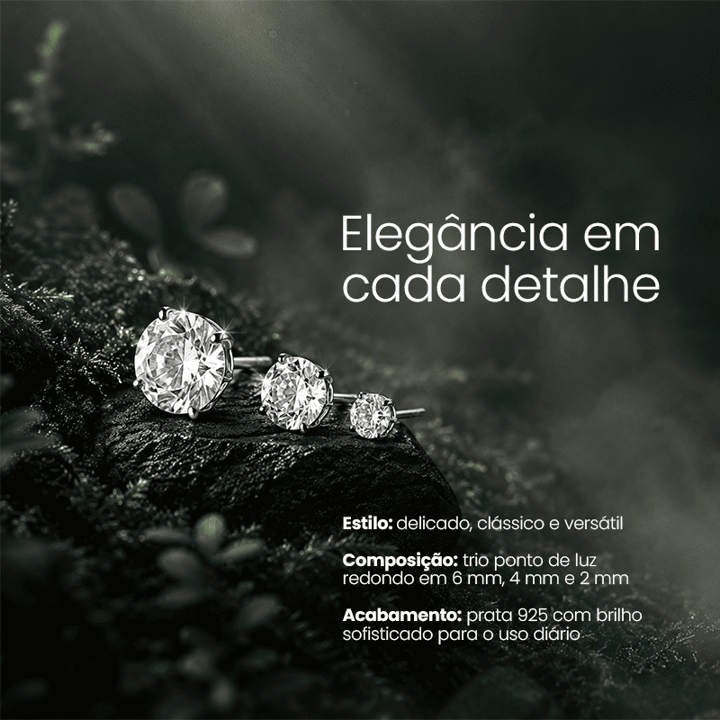 BRINCO PRATA 925 TRIO PONTO LUZ REDONDO 6-4-2 MM