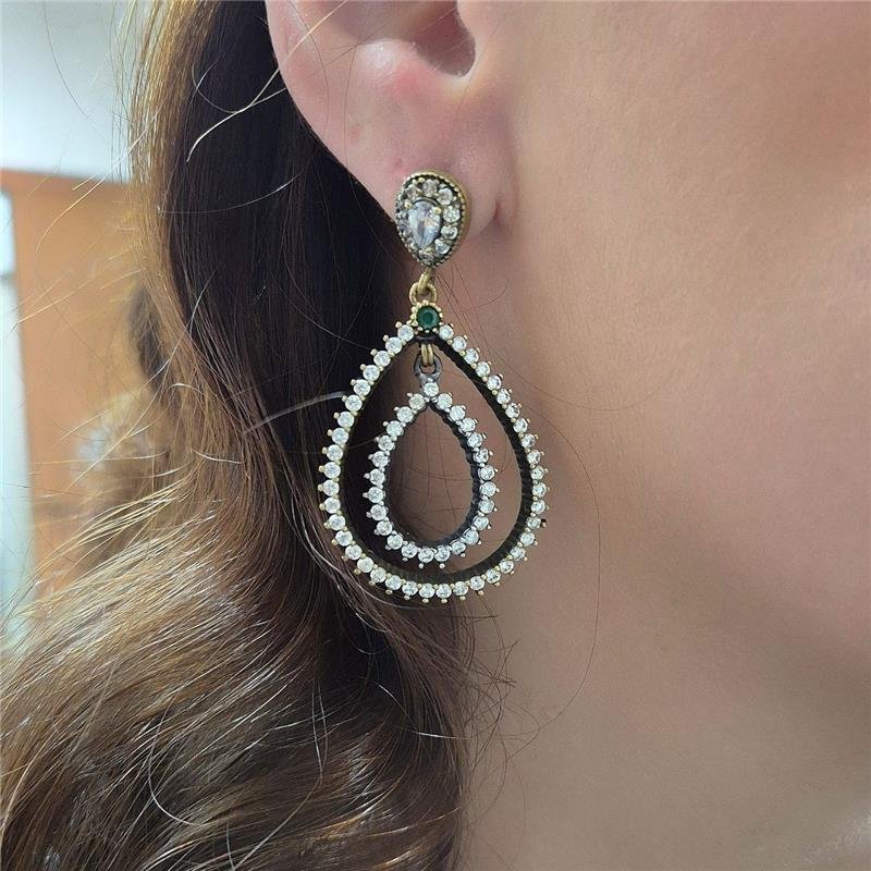 BRINCO PRATA TURCA 2 GOTAS PENDURADAS CRAVEJADAS