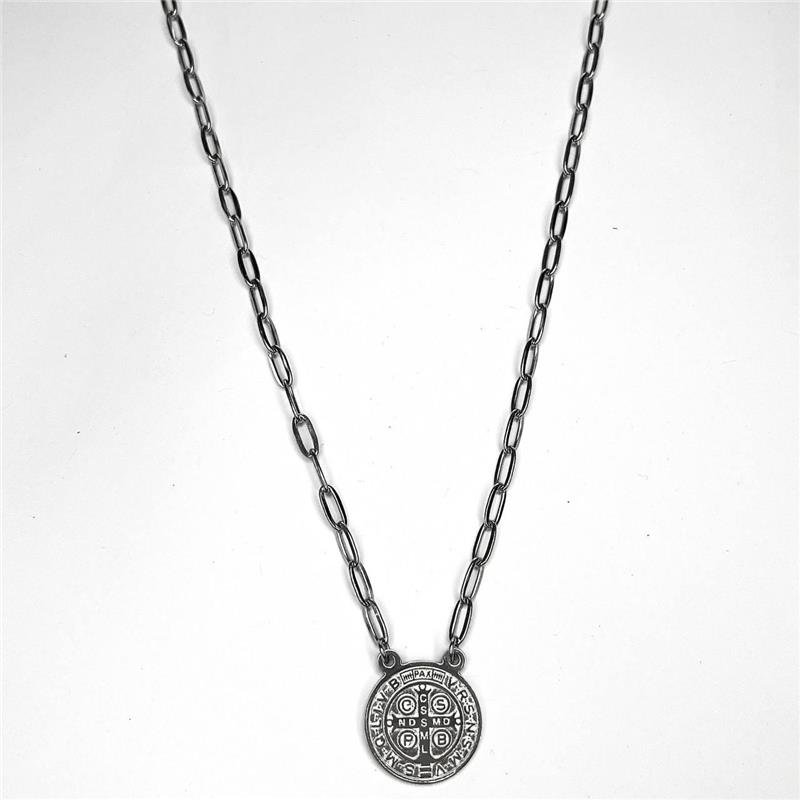 COLAR AÇO INOX CORRENTE PINGENTE MEDALHA SÃO BENTO