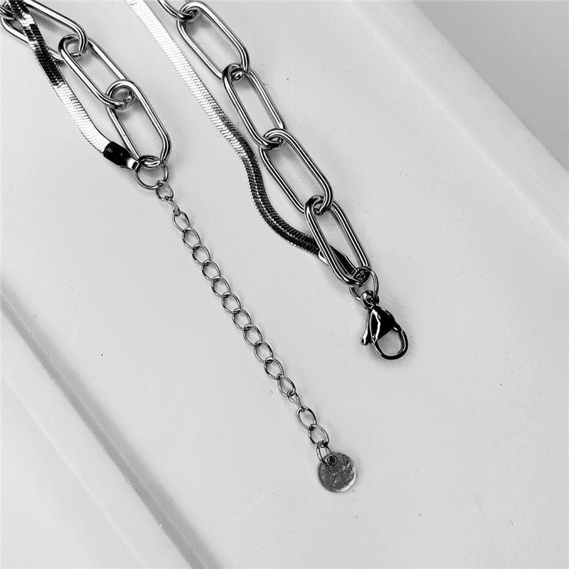 COLAR AÇO INOX DUPLO CORRENTE ELOS E CORRENTE LAMINADA