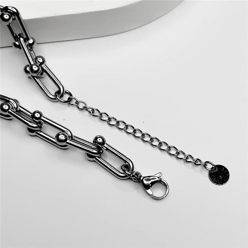 COLAR AÇO INOX ELOS COM BOLINHAS INTERCALADAS