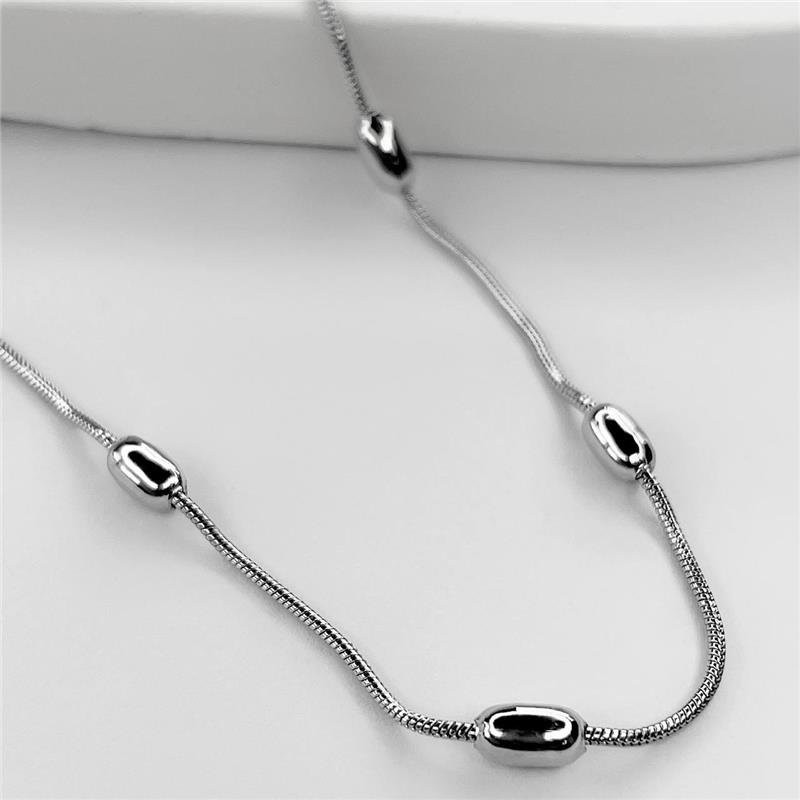COLAR AÇO INOX RABO DE RATO BOLINHAS ACHATADAS INTERCALADAS