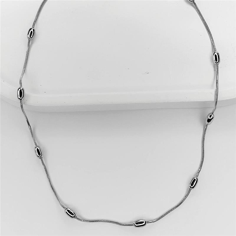 COLAR AÇO INOX RABO DE RATO BOLINHAS ACHATADAS INTERCALADAS