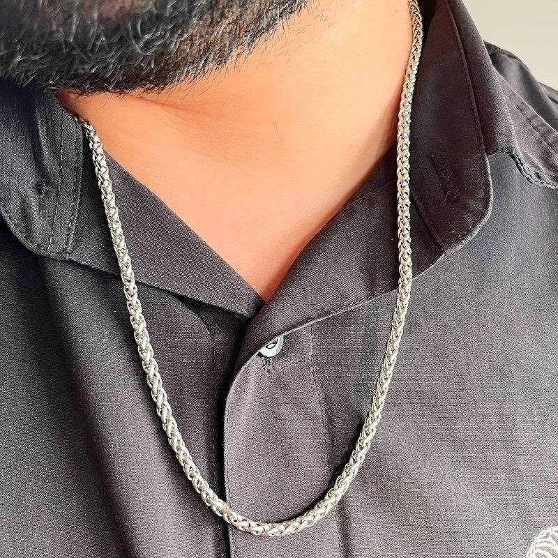 COLAR AÇO INOX TRANÇADO MASCULINO