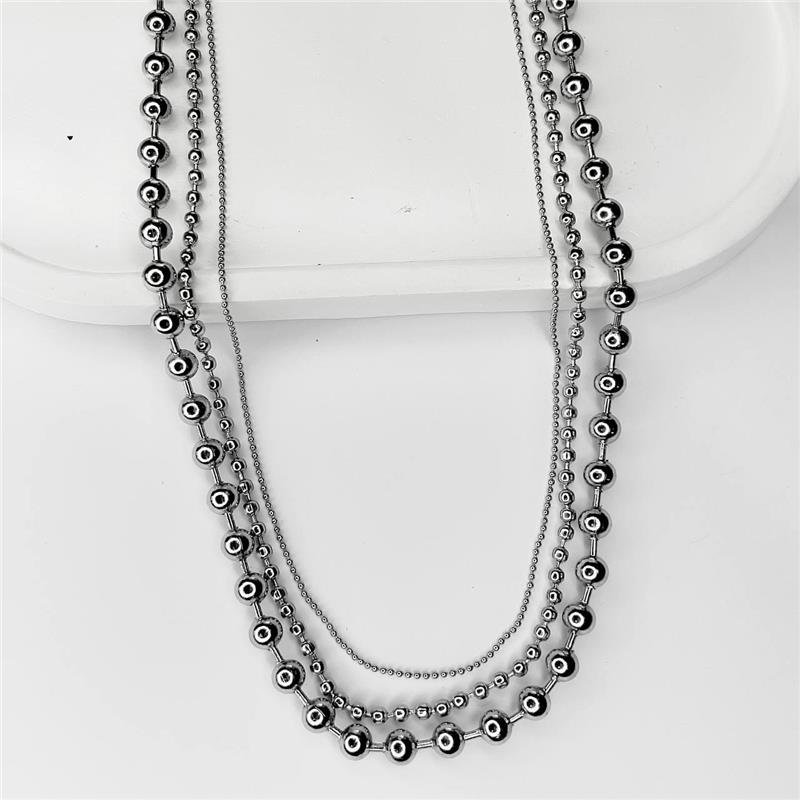 COLAR AÇO INOX TRIPLO CORRENTES BOLINHAS