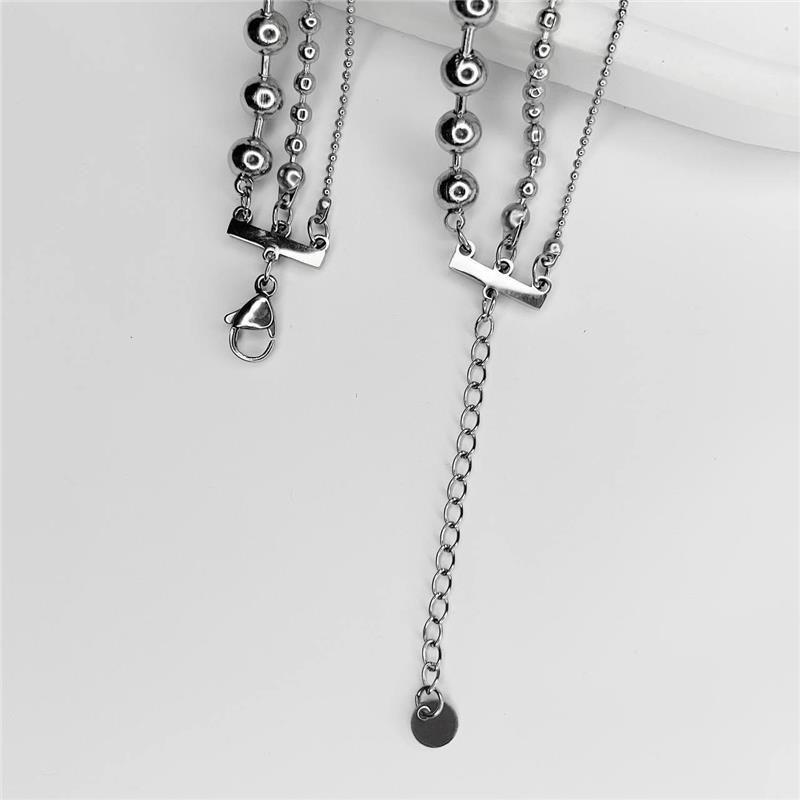 COLAR AÇO INOX TRIPLO CORRENTES BOLINHAS