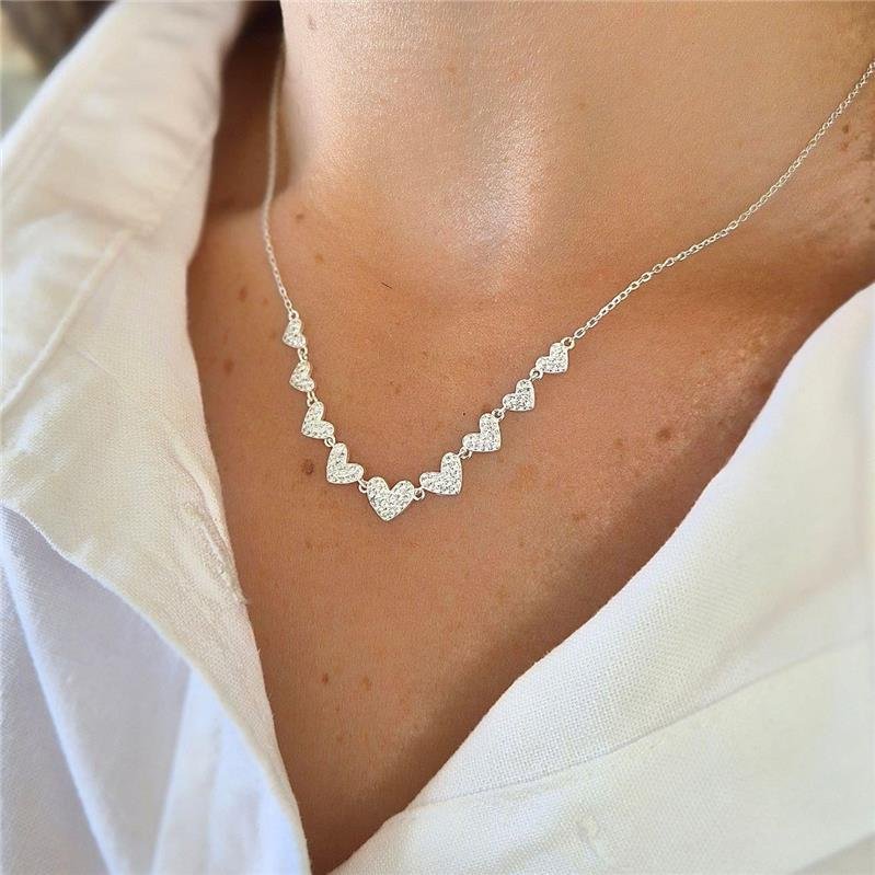 COLAR PRATA 925 9 CORAÇÕES CRAVEJADOS