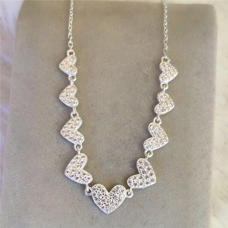 COLAR PRATA 925 9 CORAÇÕES CRAVEJADOS