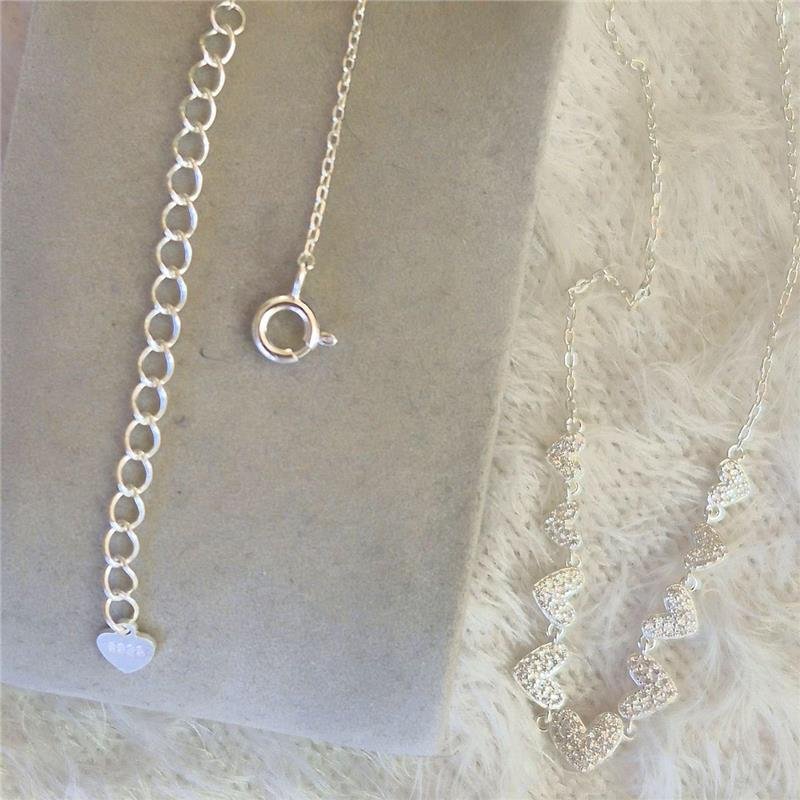 COLAR PRATA 925 9 CORAÇÕES CRAVEJADOS