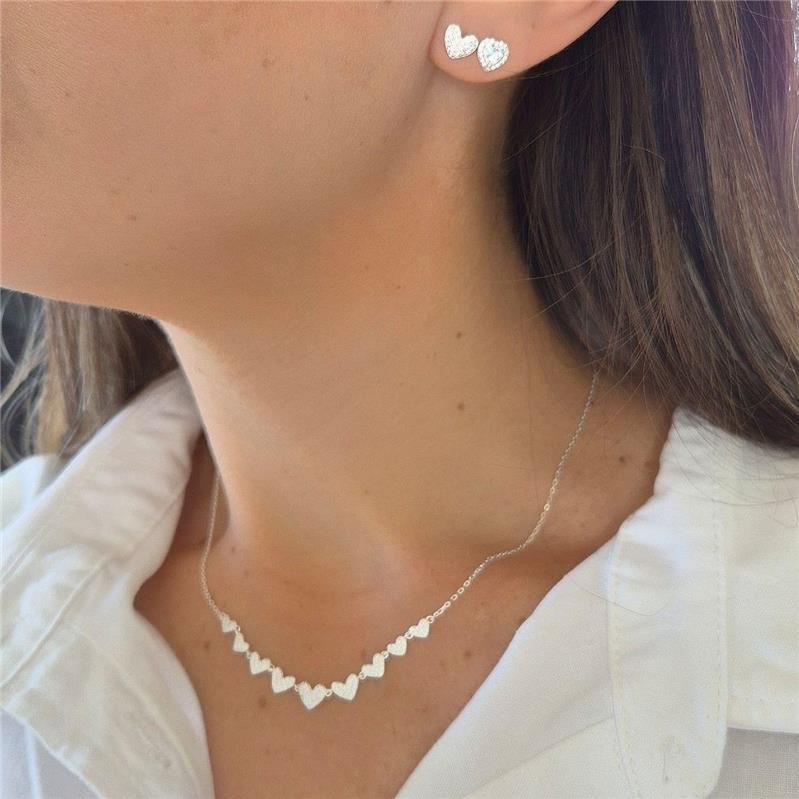 COLAR PRATA 925 9 CORAÇÕES CRAVEJADOS