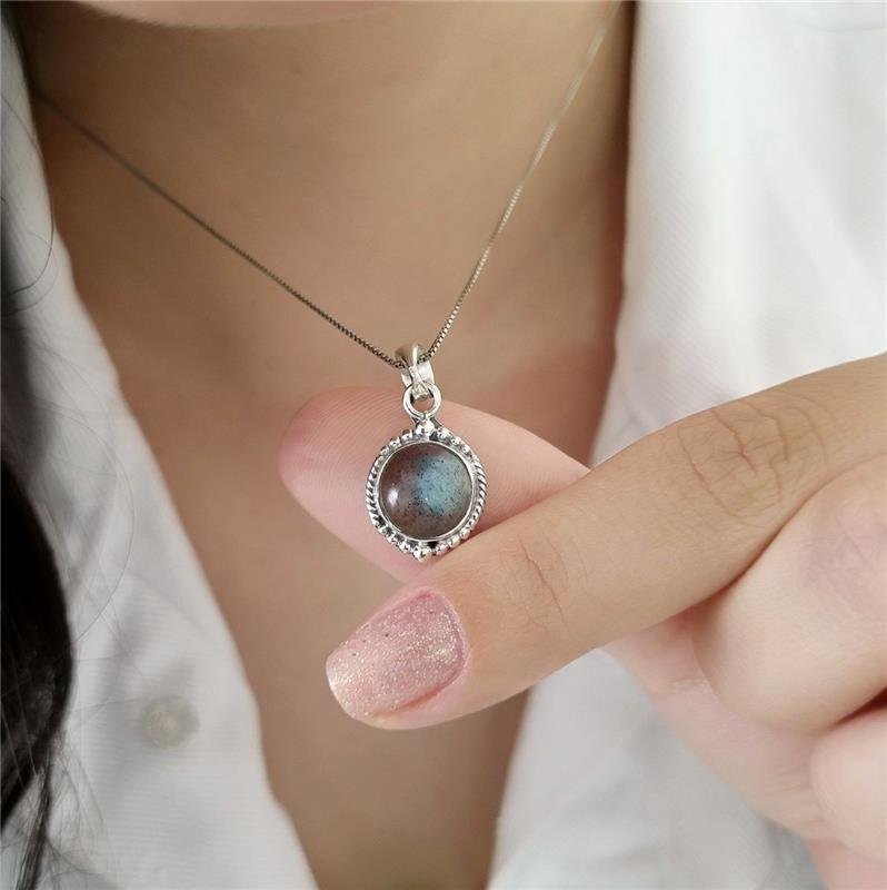 COLAR PRATA 925 BOLINHAS PEDRA NATURAL