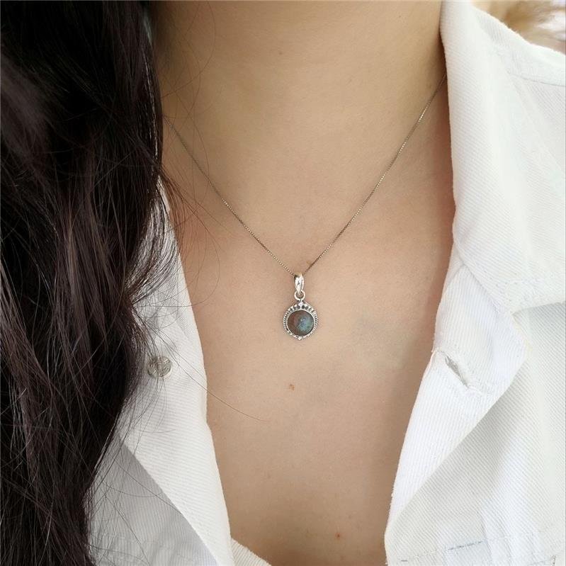 COLAR PRATA 925 BOLINHAS PEDRA NATURAL