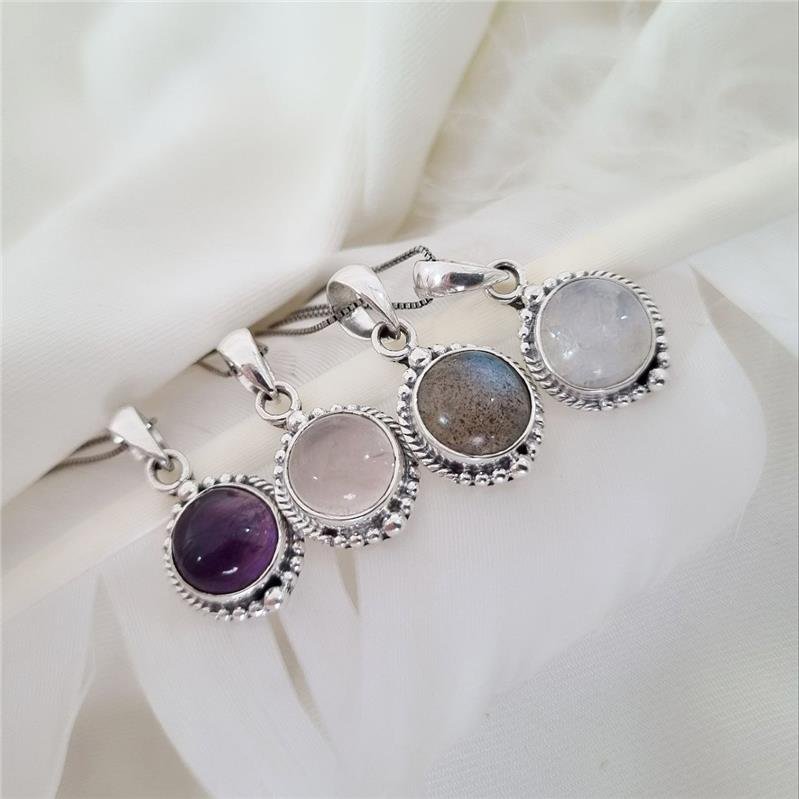 COLAR PRATA 925 BOLINHAS PEDRA NATURAL