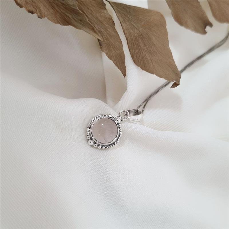 COLAR PRATA 925 BOLINHAS PEDRA NATURAL