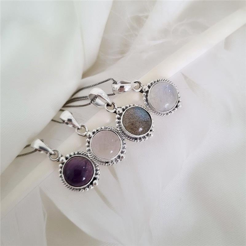 COLAR PRATA 925 BOLINHAS PEDRA NATURAL