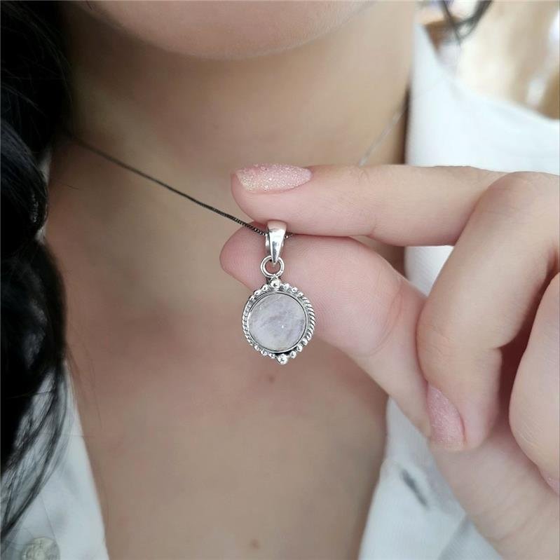 COLAR PRATA 925 BOLINHAS PEDRA NATURAL