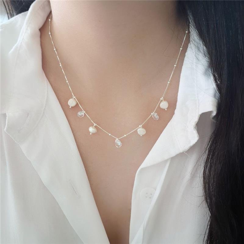 COLAR PRATA 925 BOLINHAS PINGENTES PÉROLA ZIRCÔNIA