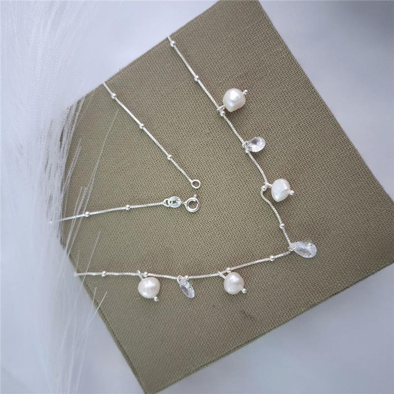 COLAR PRATA 925 BOLINHAS PINGENTES PÉROLA ZIRCÔNIA