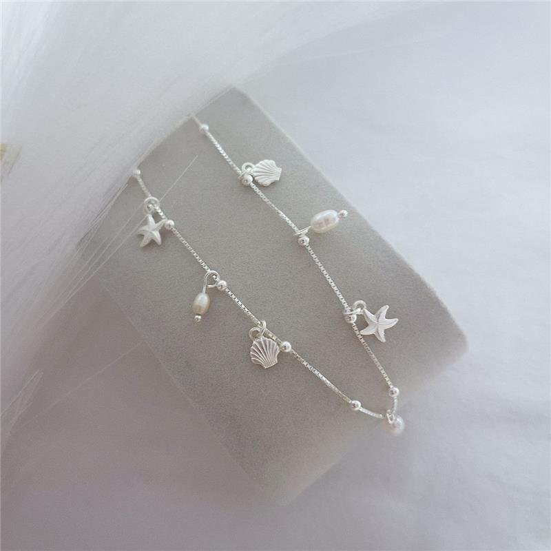 COLAR PRATA 925 BOLINHAS PINGENTES PÉROLAS CONCHA ESTRELA DO MAR