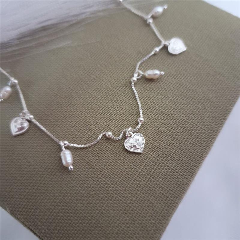 COLAR PRATA 925 BOLINHAS PINGENTES PÉROLAS CORAÇÃO