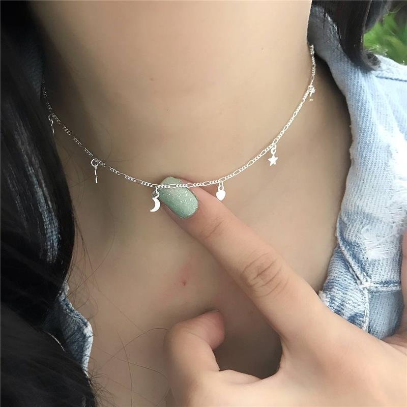 COLAR PRATA 925 CHOCKER CORAÇÃO LUA ESTRELA
