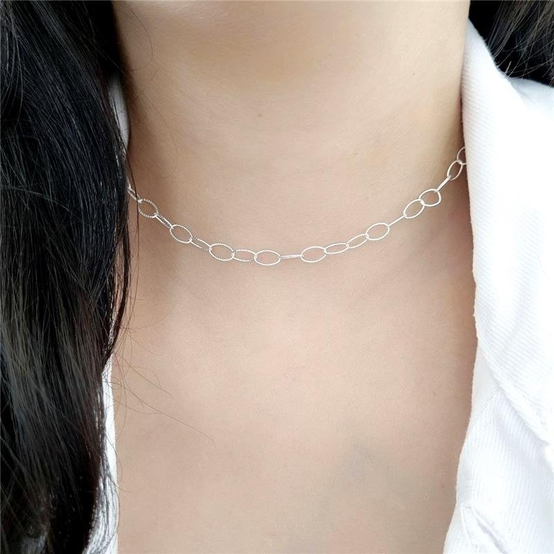 COLAR PRATA 925 CHOCKER ELOS OVAIS TRABALHADO