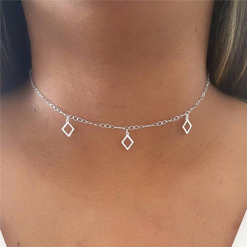 COLAR PRATA 925 CHOCKER LOSANGOS