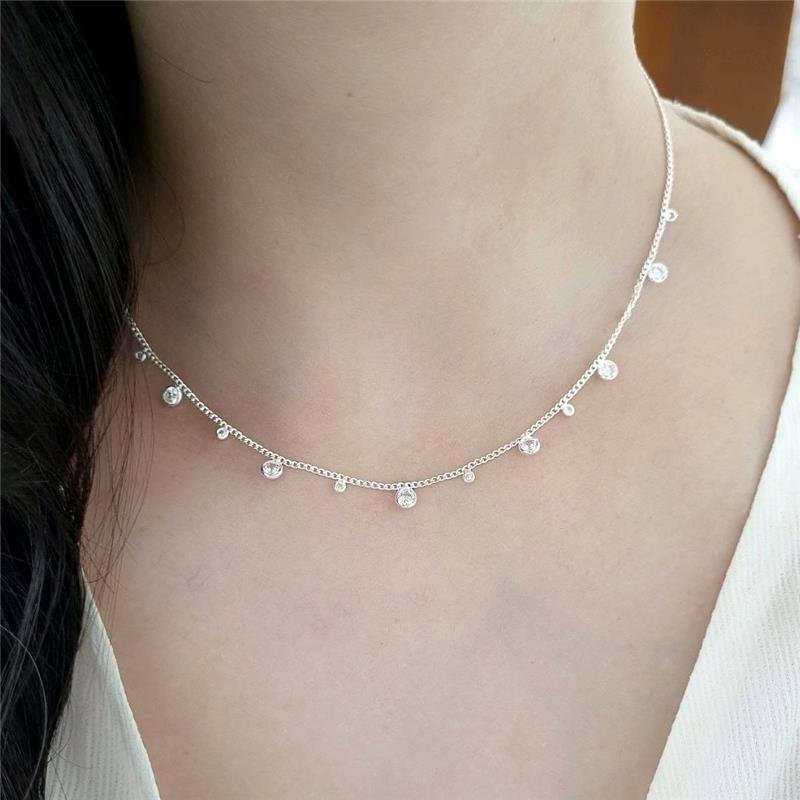 COLAR PRATA 925 CHOCKER PONTO LUZ DUPLO REDONDOS