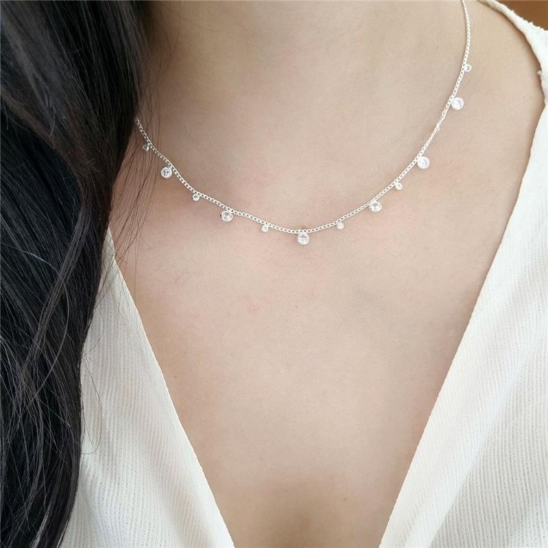 COLAR PRATA 925 CHOCKER PONTO LUZ DUPLO REDONDOS