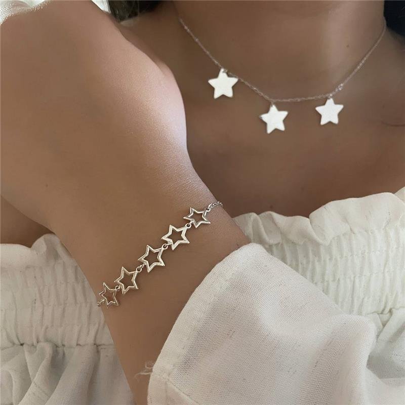 COLAR PRATA 925 CHOKER ESTRELAS LISAS PENDURADAS
