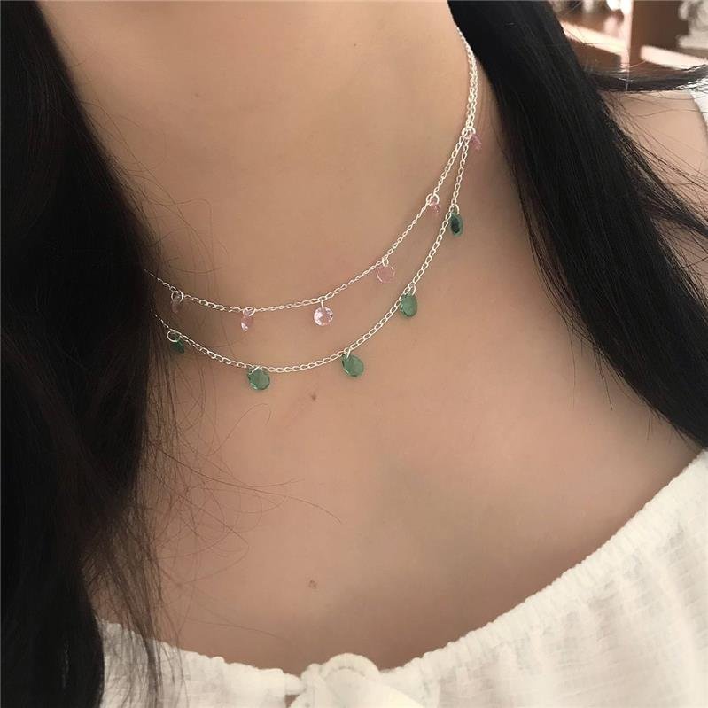 COLAR PRATA 925 CHOKER PEDRAS GOTA COLORIDA