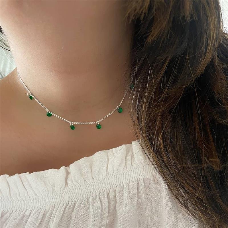 COLAR PRATA 925 CHOKER PEDRAS GOTA COLORIDA