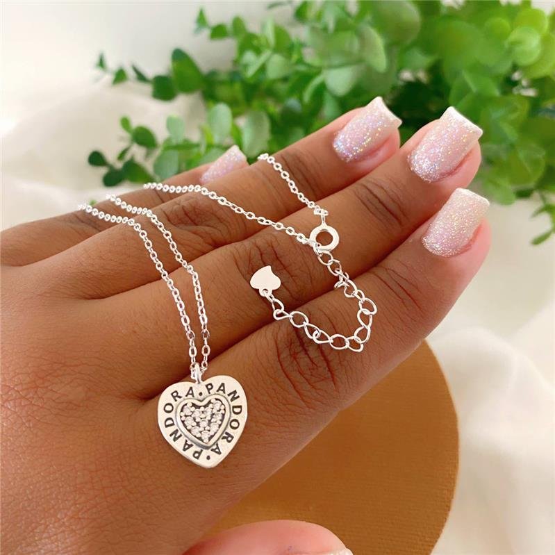 COLAR PRATA 925 CORAÇÃO CRAVEJADO 